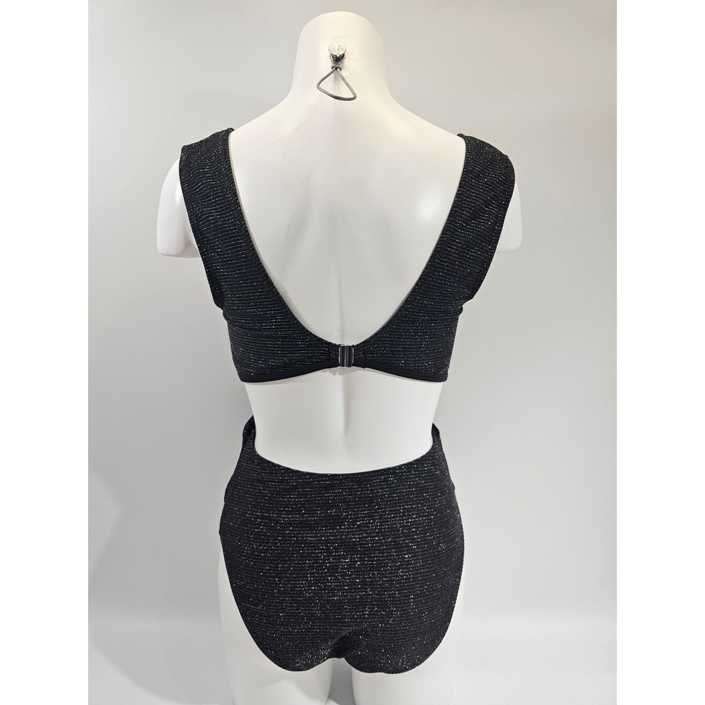 Cupshe One Piece Swimsuit Women Medium Black Metallic Cutout Twist Front Sparkle - Picture 3 of 8